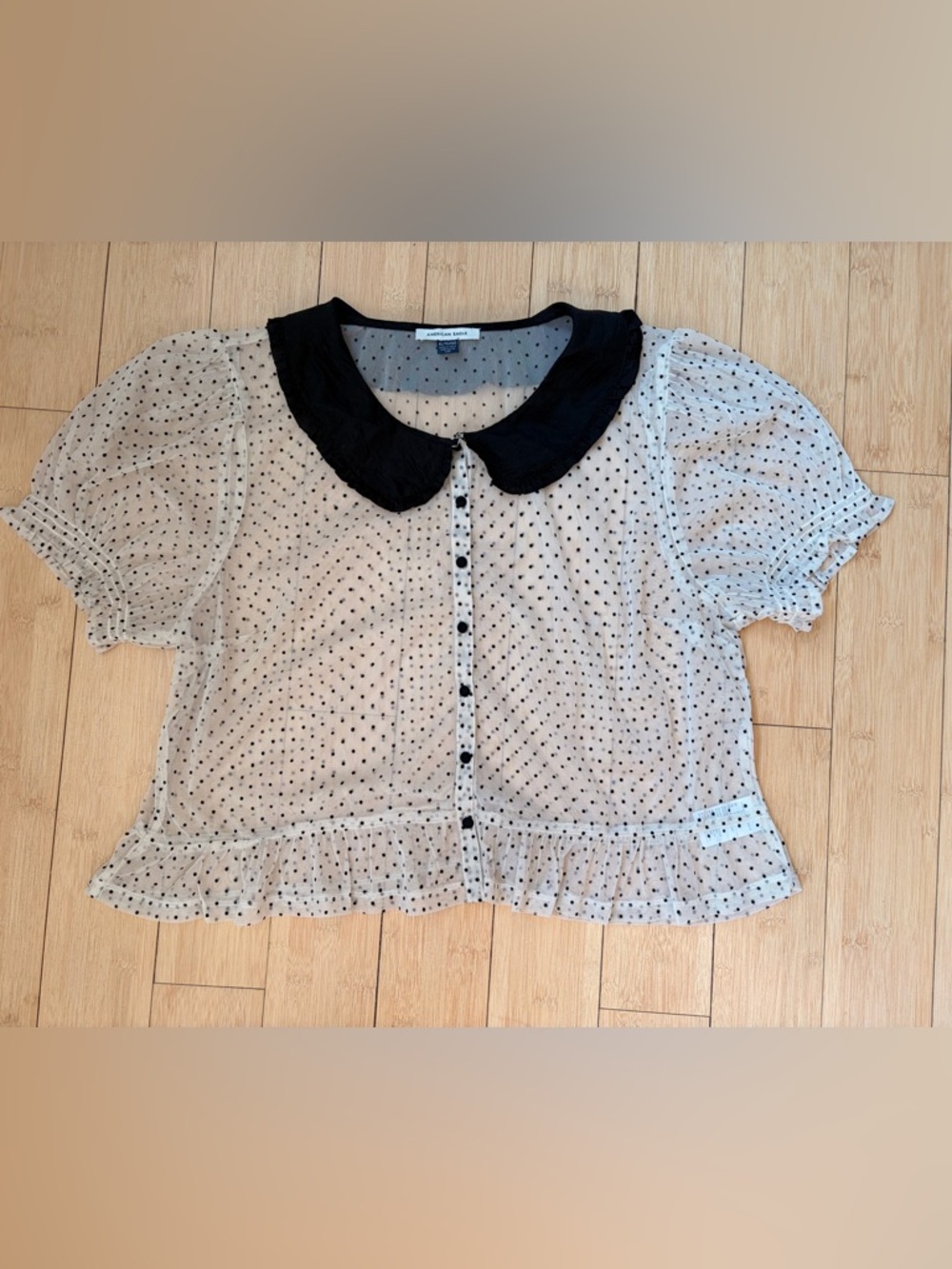 American Eagle Outfitters Black Peter Pan Collar Polka Dot Blouse